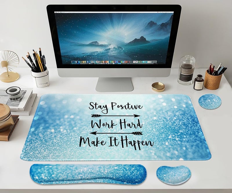 Yunoble Large Mouse Pad and Keyboard Wrist Rest, Desk Pad for Keyboard and Mouse, 4-in-1 Large Gaming Mouse Pad with Wrist Support for Home Office Study Game-Stay Positive - Image 5